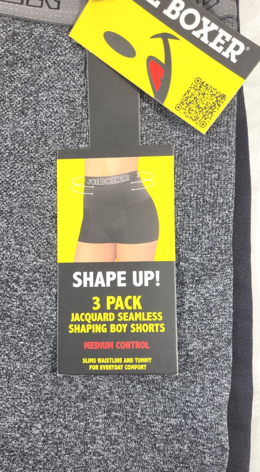 Joe Boxer 2 Women’s Jacquard Seamless Shaping Boy Shorts – Black & Gray – 3X