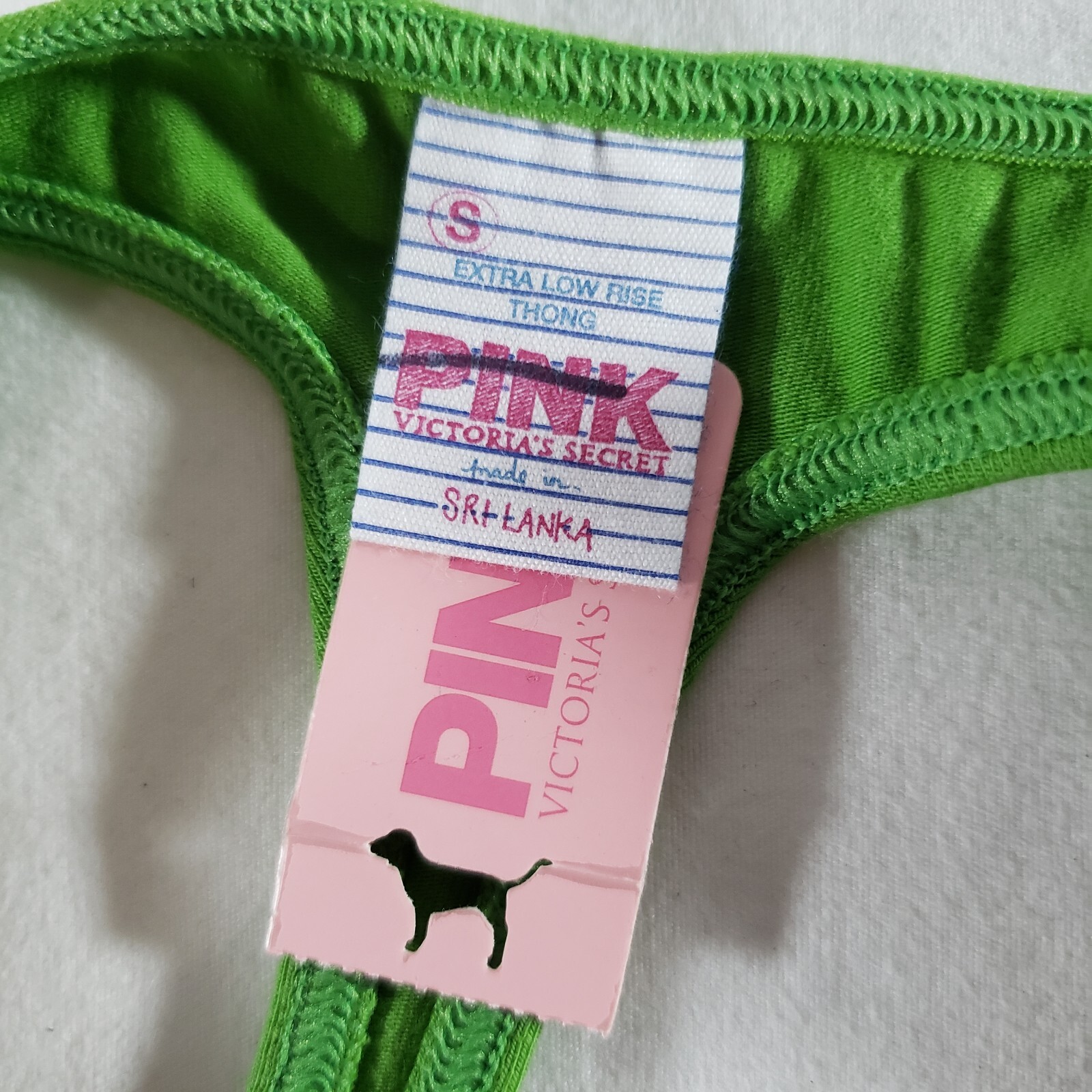 Victoria’s Secret PINK Extra Low Rise Thong Small Green Yellow Cotton Blend VTG