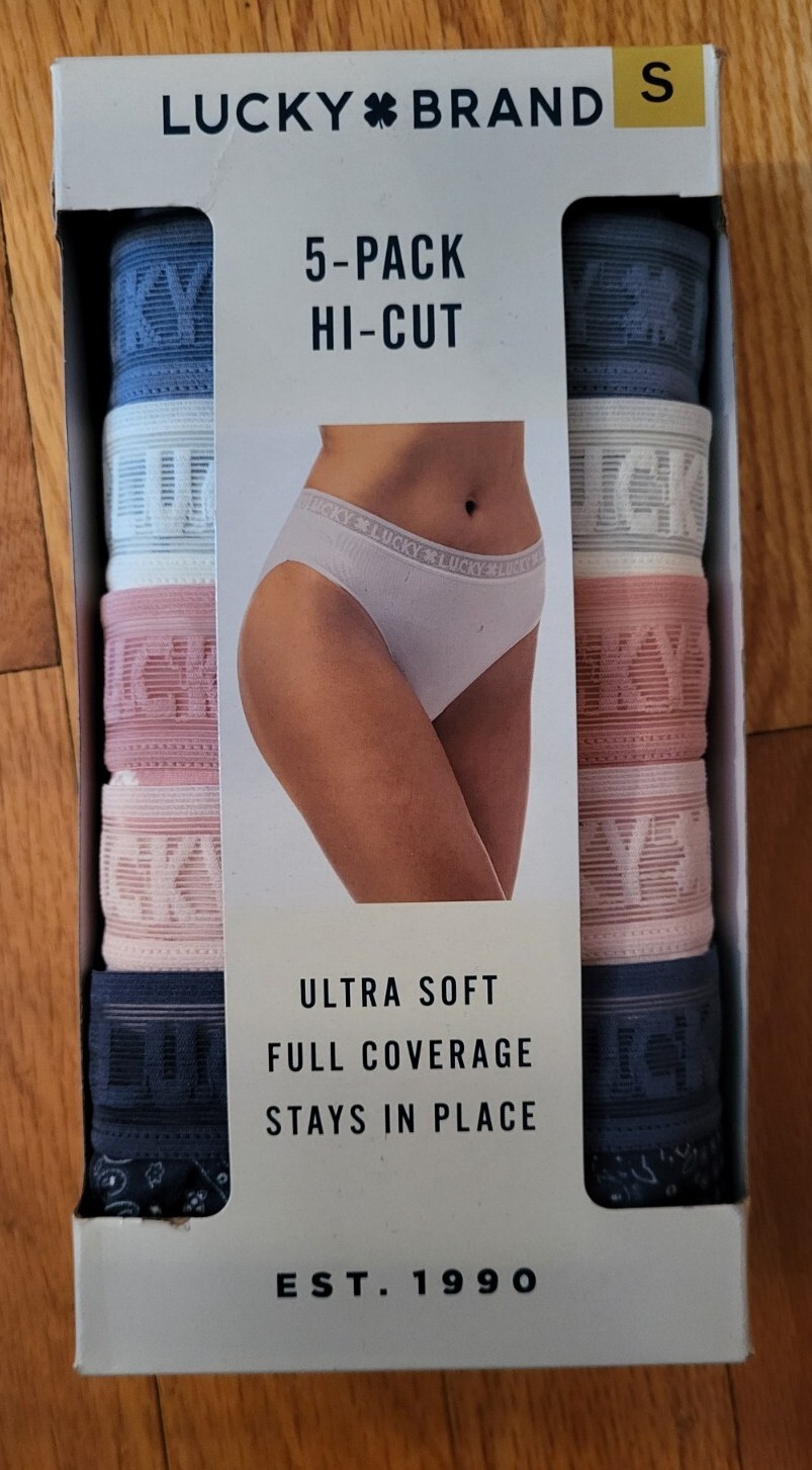 Lucky Brand Women’s Underwear Hi Cut 5 Pack Blues Small Full Cover Ultra Soft