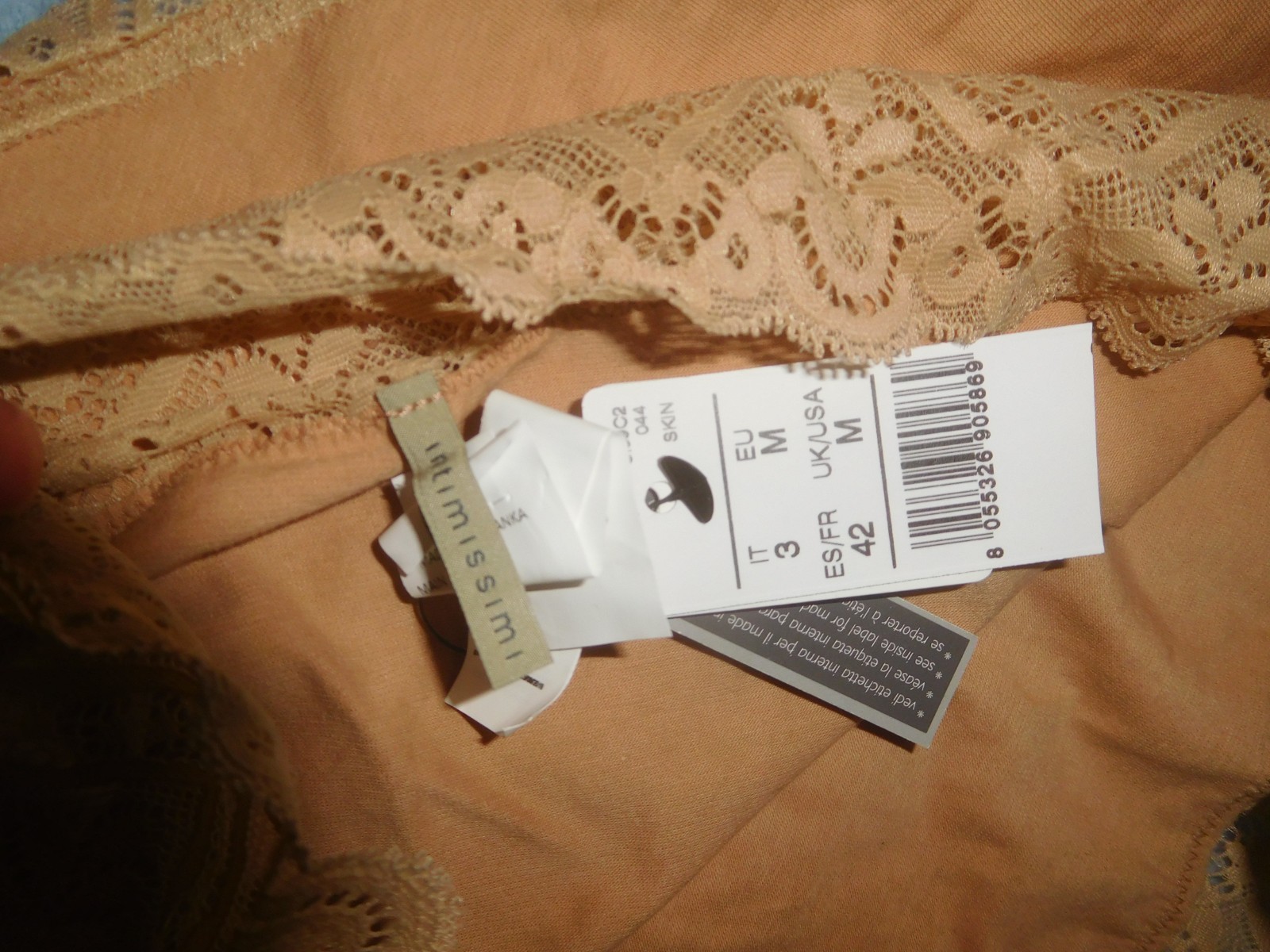 NWT! Intimissimi Italian Nude Beige Cotton/ Spandex Brief Panties Lace Trim M