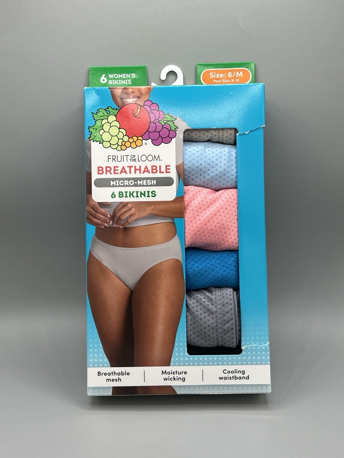 6-Pack FRUIT of the LOOM Women’s 6/M Micro-Mesh Bikinis Breathable • Color