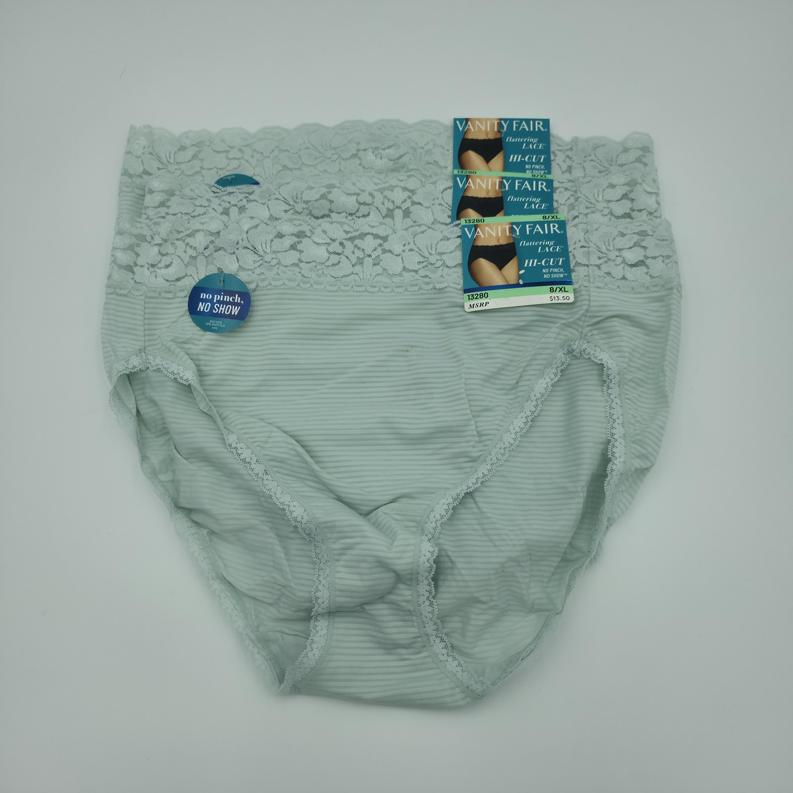 Vanity Fair Panties Womens 8 XL Green Lace Hi Cut No Pinch No Show 13280 3-Pair