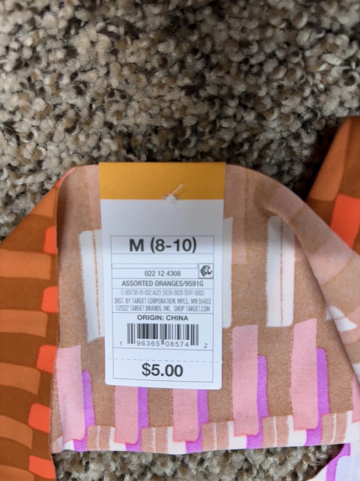 Auden Orange/Multi-Color Invisible Edge Thong. Size: M (8-10).