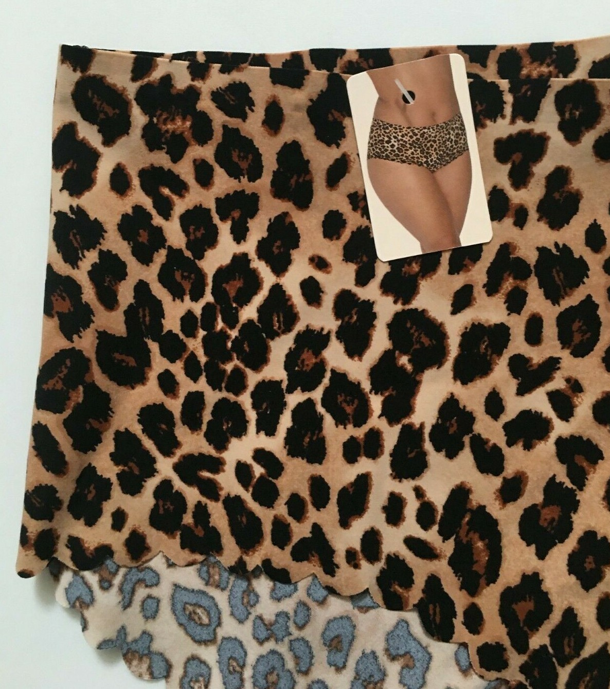 Brief Panties Size XS(0-2) Brown Leopard Animal Print No Show Scalloped Hem