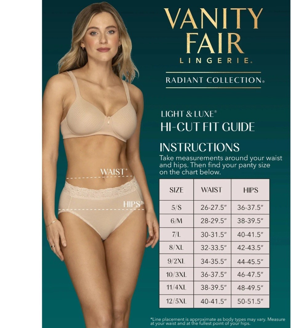 Vanity Fair Radiant Women’s Light and Luxe Hi-Cut Brief Underwear – Stretch Lace