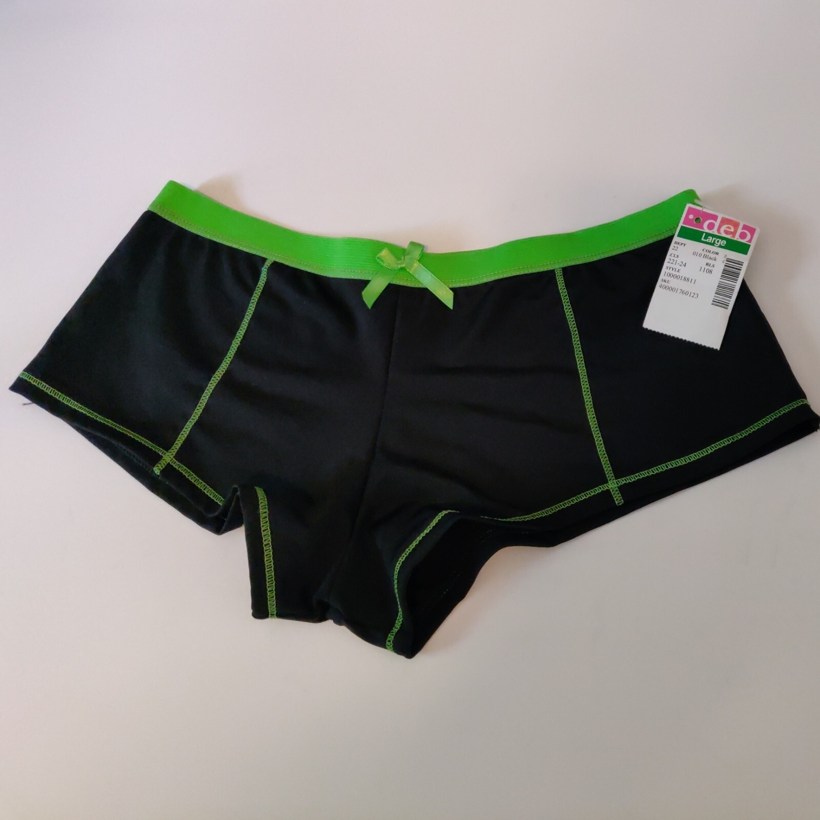 deb women’s L boyfriend panties black with green trim “Party Starter” logo NWT