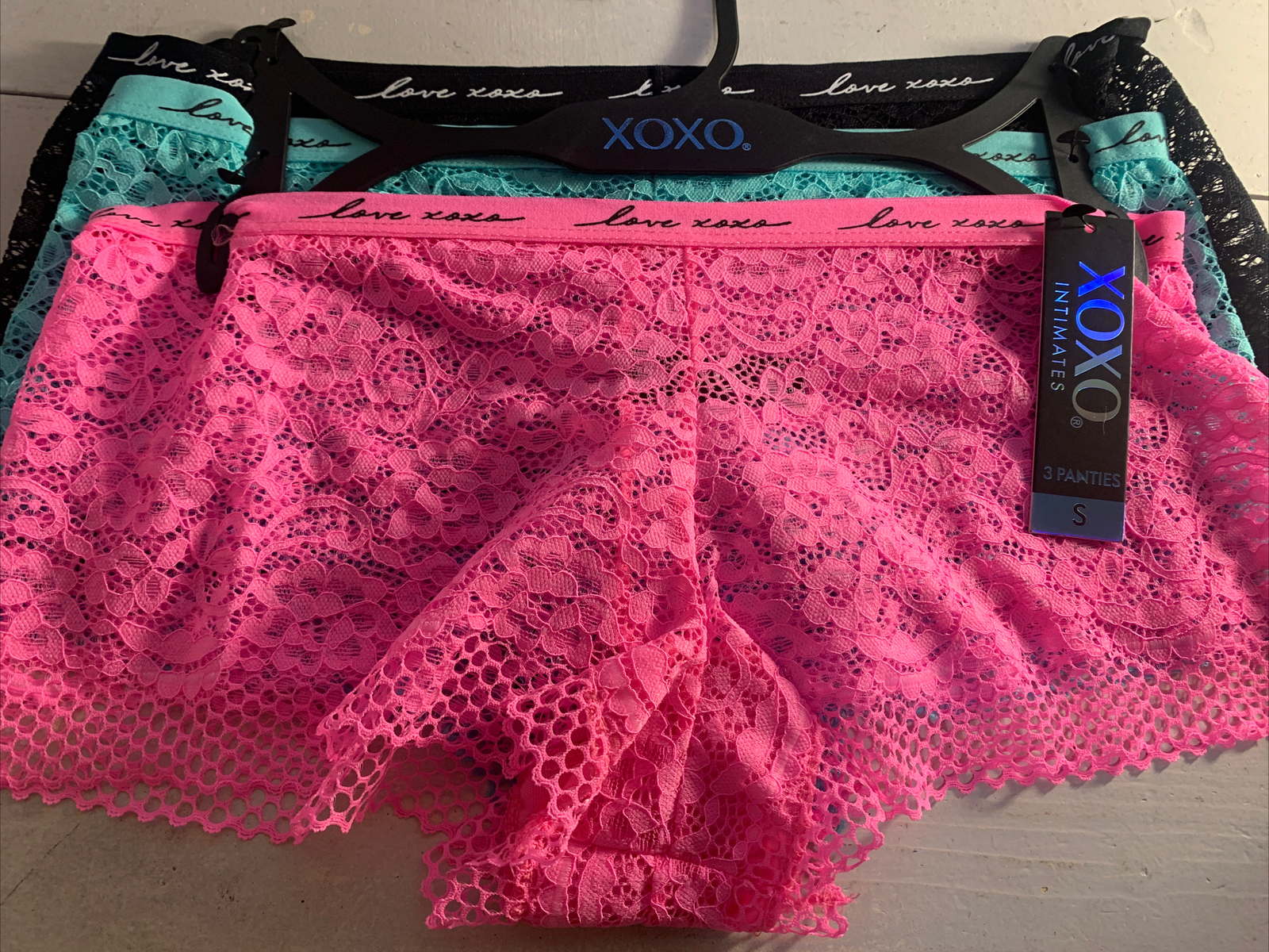 XOXO Panty Women’s Sexy Boyshorts Underwear 3 Pack Small Pink Lace