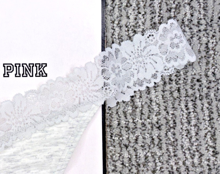 Victoria’s Secret PINK NWT Medium Gray Shimmer Lace Trim Thong Panty Sexy Cute