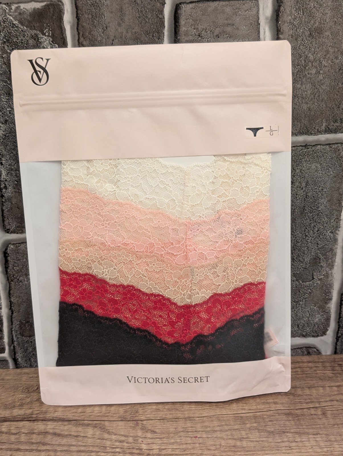 VICTORIA SECRET 5-Pack Lace Thong Panties LARGE Black White Pink Red Beige VS309