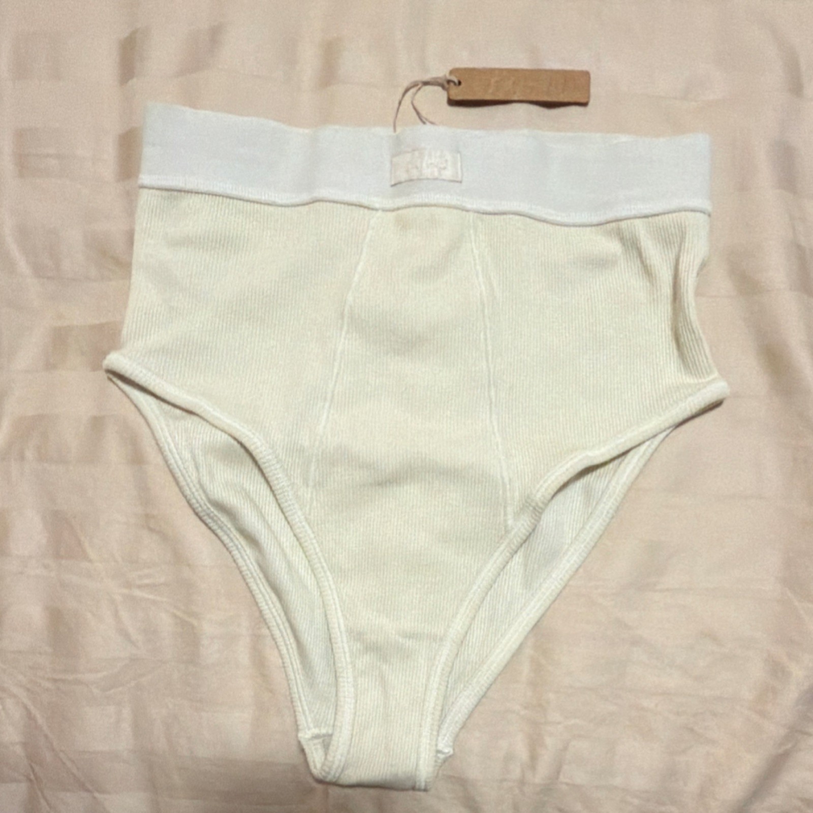 Skims High-Waisted Stretch Panties Bone Color Size S Cotton Elastane Knit