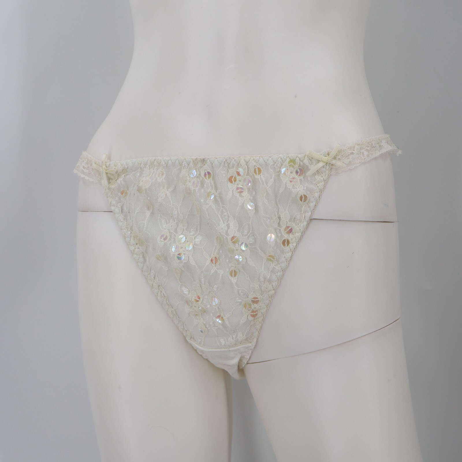 True Vintage Victoria’s Secret Lace Bikini Panties Size Medium Sexy Rare Sequin