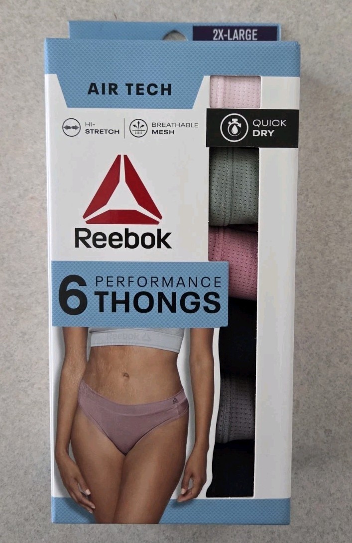 Reebok Women’s 2XL Performance Air Tech 6 PACK Mesh Thong Panties Thongs #10726