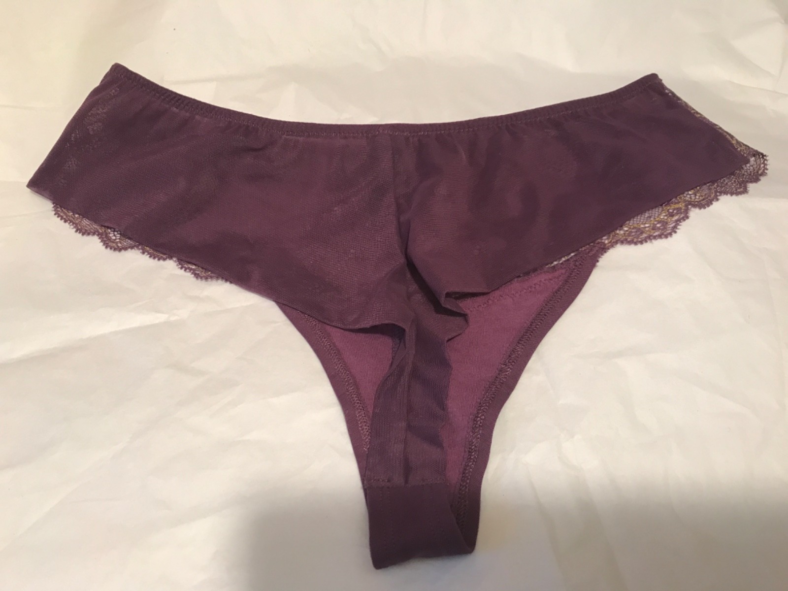 Figleaves mesh purple gold lace front mesh back brief new uk medium 12 NEW