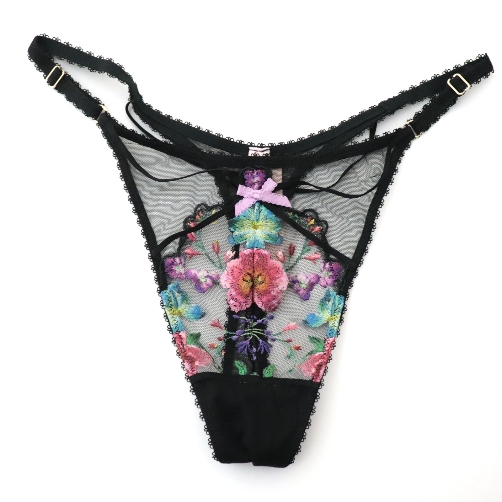 Victoria’s Secret VERY SEXY Embroidery Adjust Dark Blossom Thong Panty M MEDIUM