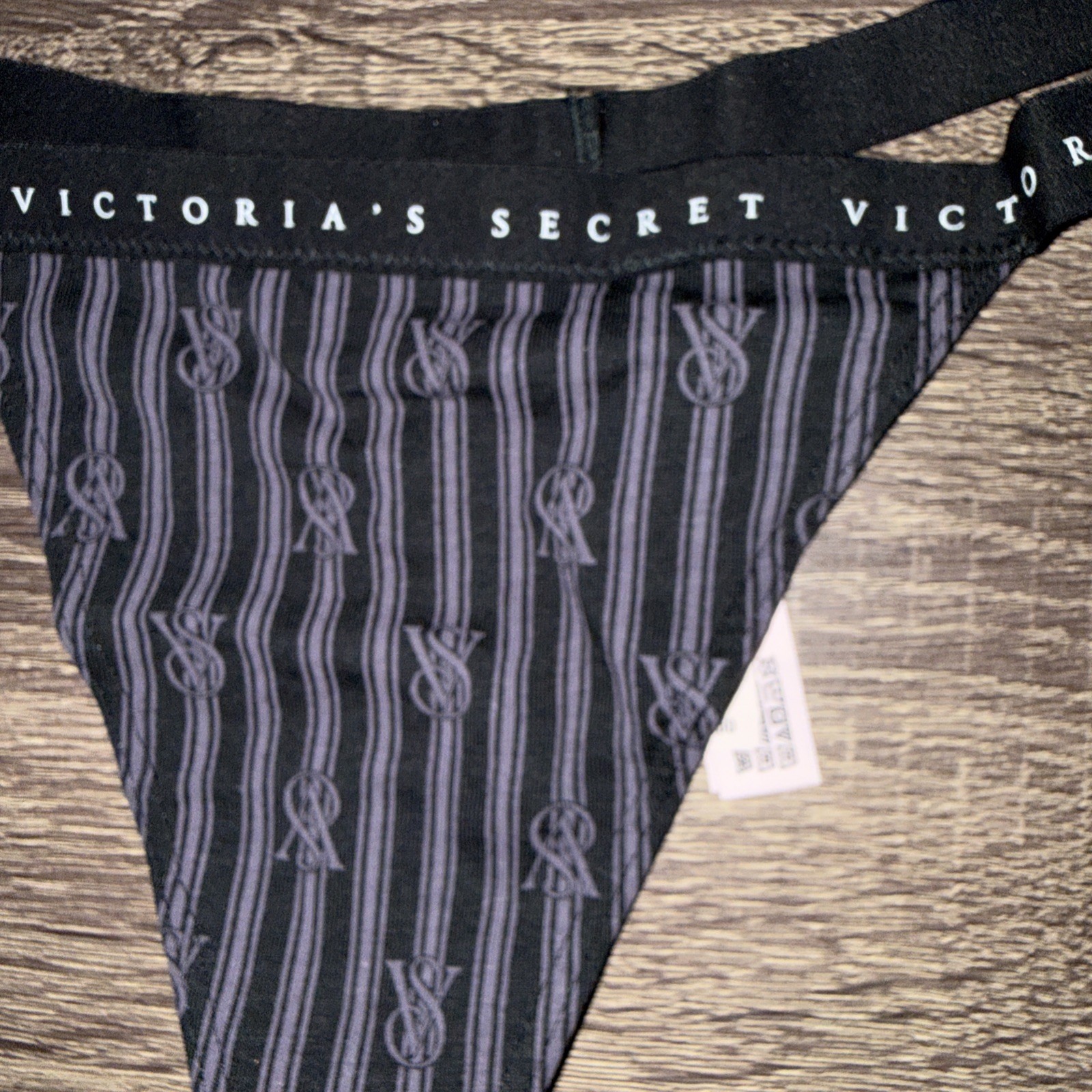 Victoria’s Secret Medium, Black Stripe Cotton Bee String Panties