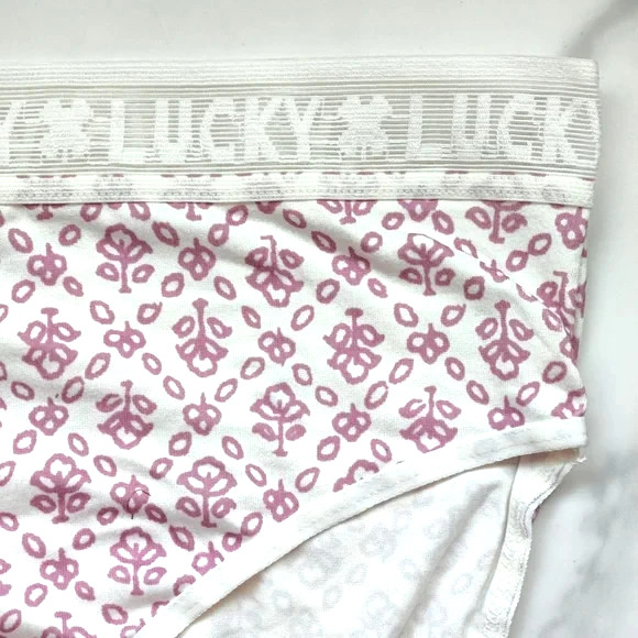 Lucky Brand Lucky Lace Hi-Cut Brief Panty Ivory Pink Floral Motif Size L