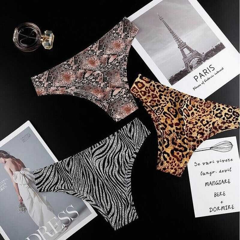 Silk Sexy Knickers Animal Print Print Low-Rise Panty Leopard Ladies Thongs