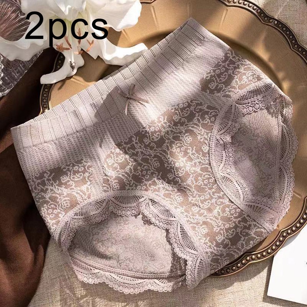 2 Pairs Womens Nylon Spandex Triangle Underwear with Bow and Hip Lifting