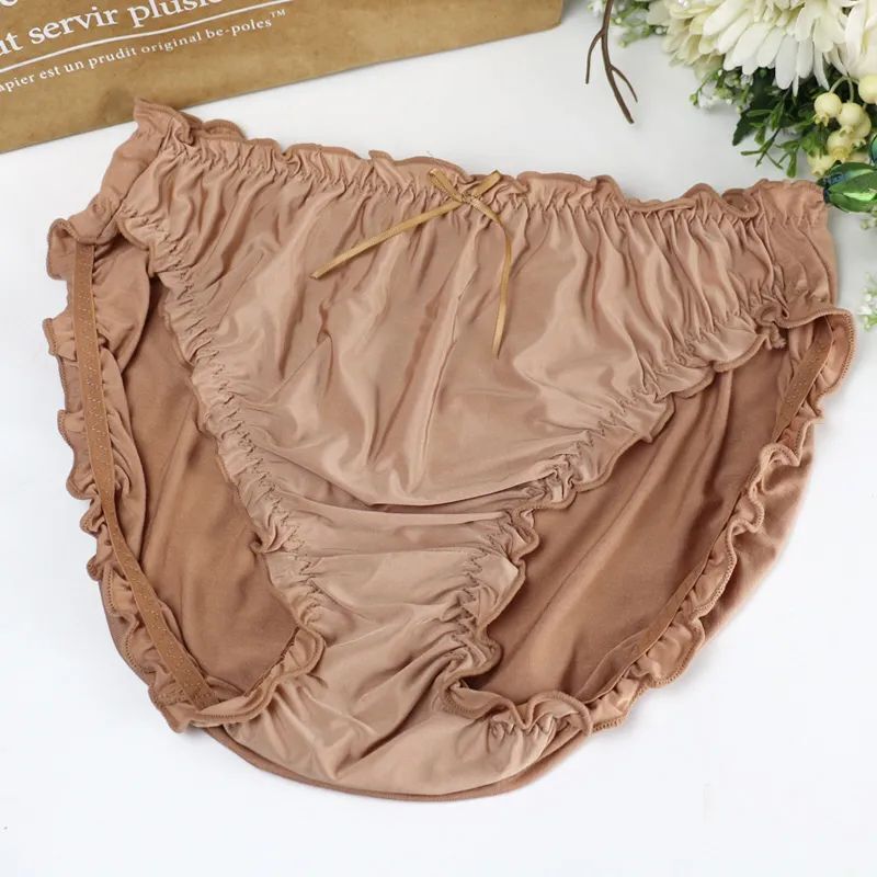 Ruffle Women Panties Underwear Plus Size High Rise Modal Silk Sexy Soft Lingerie