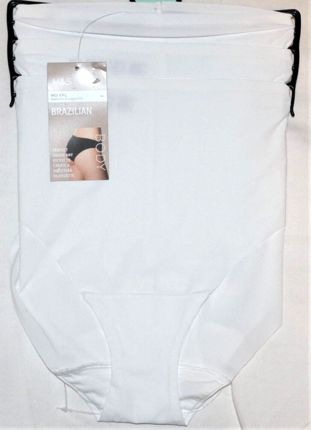 LADIES M&S ‘BODY’ 3 PACK NO VPL BRAZILIAN KNICKERS SIZE 28 WHITE T614903 NEW