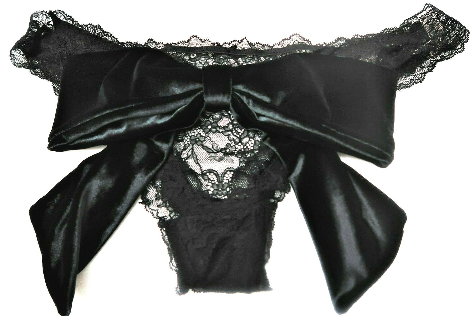 Victoria’s Secret Dream Angels Lace Velvet Bow Ouvert Cheekini Panty Black SMLXL