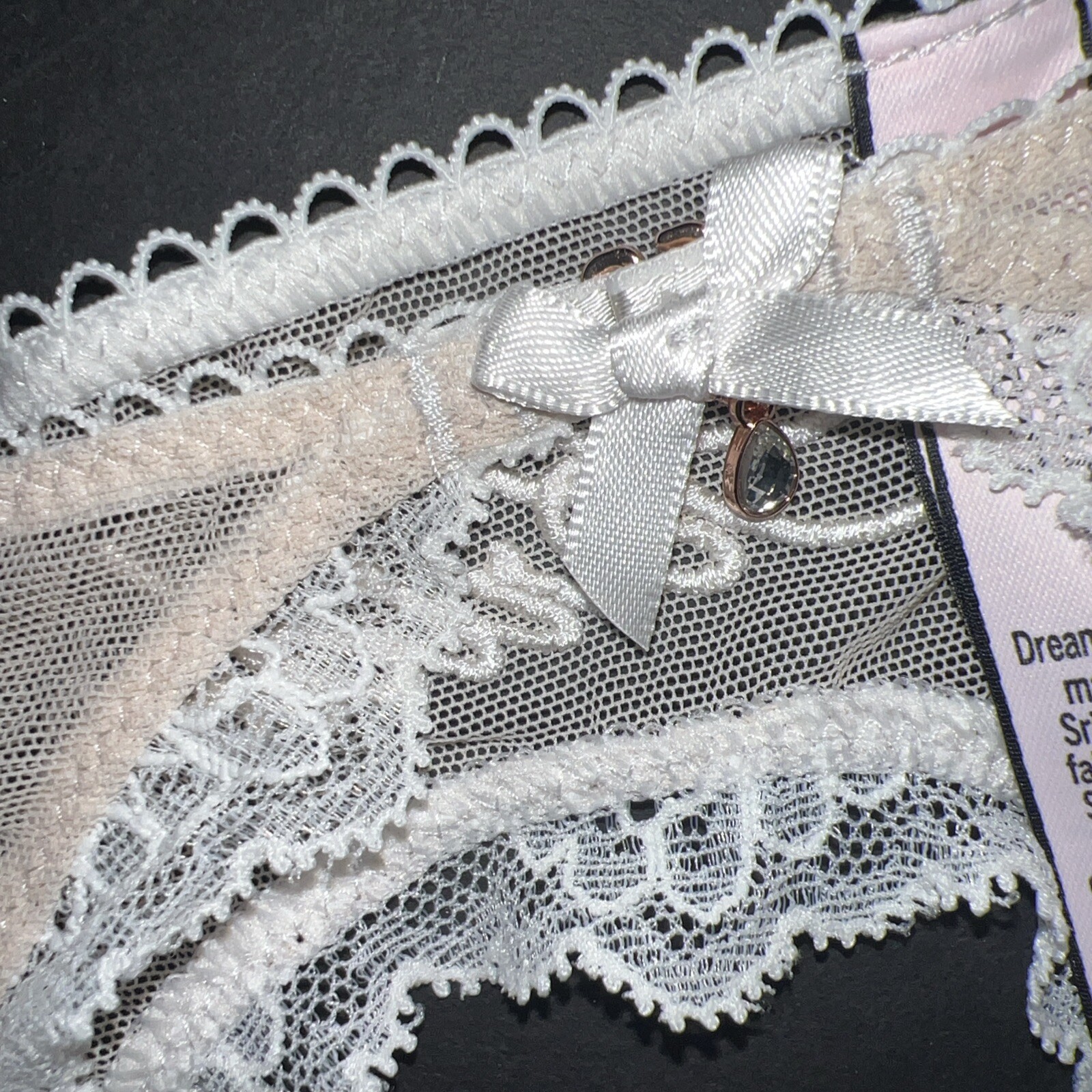 Victoria’s Secret S THONG+panty+GARTER BEIGE WHITE FLORAL EMBROIDERY I DO BRIDE