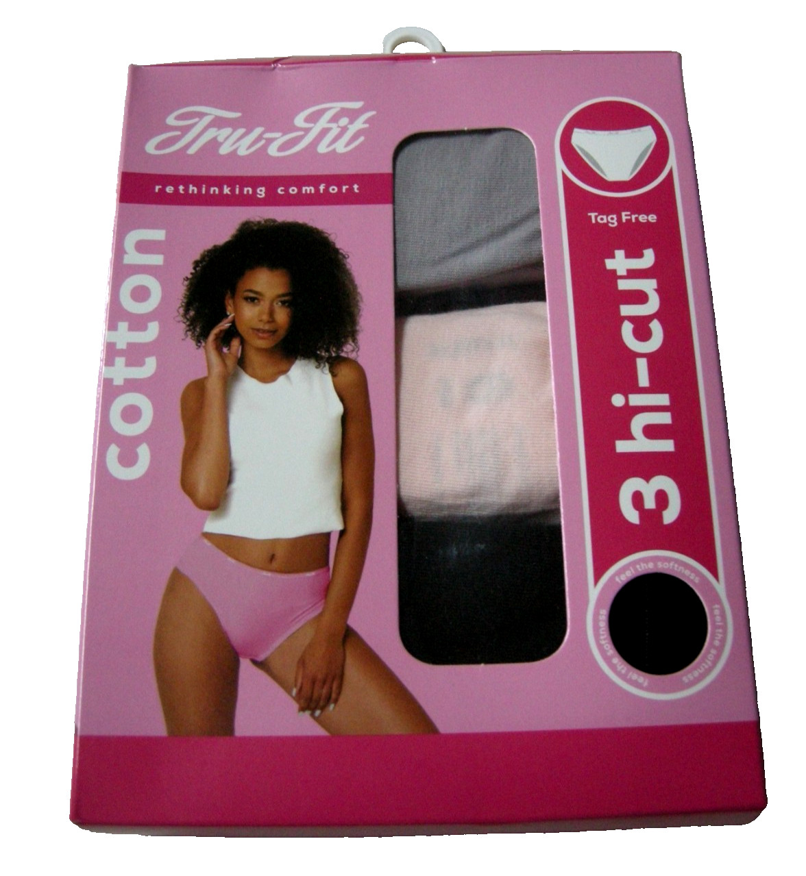 Tru Fit Hi-Cut Cotton Briefs, Women’s Size 6 (Med.), 3 Pack, Solid Colors, New