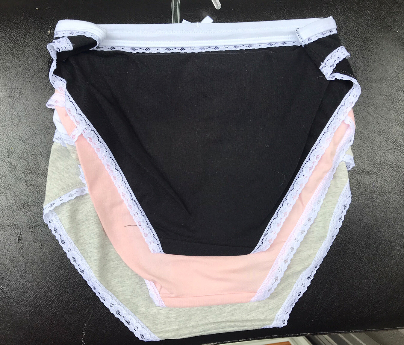 new Essie 3 pack bikini underwear gray pink black cotton Stretchy lace Large L