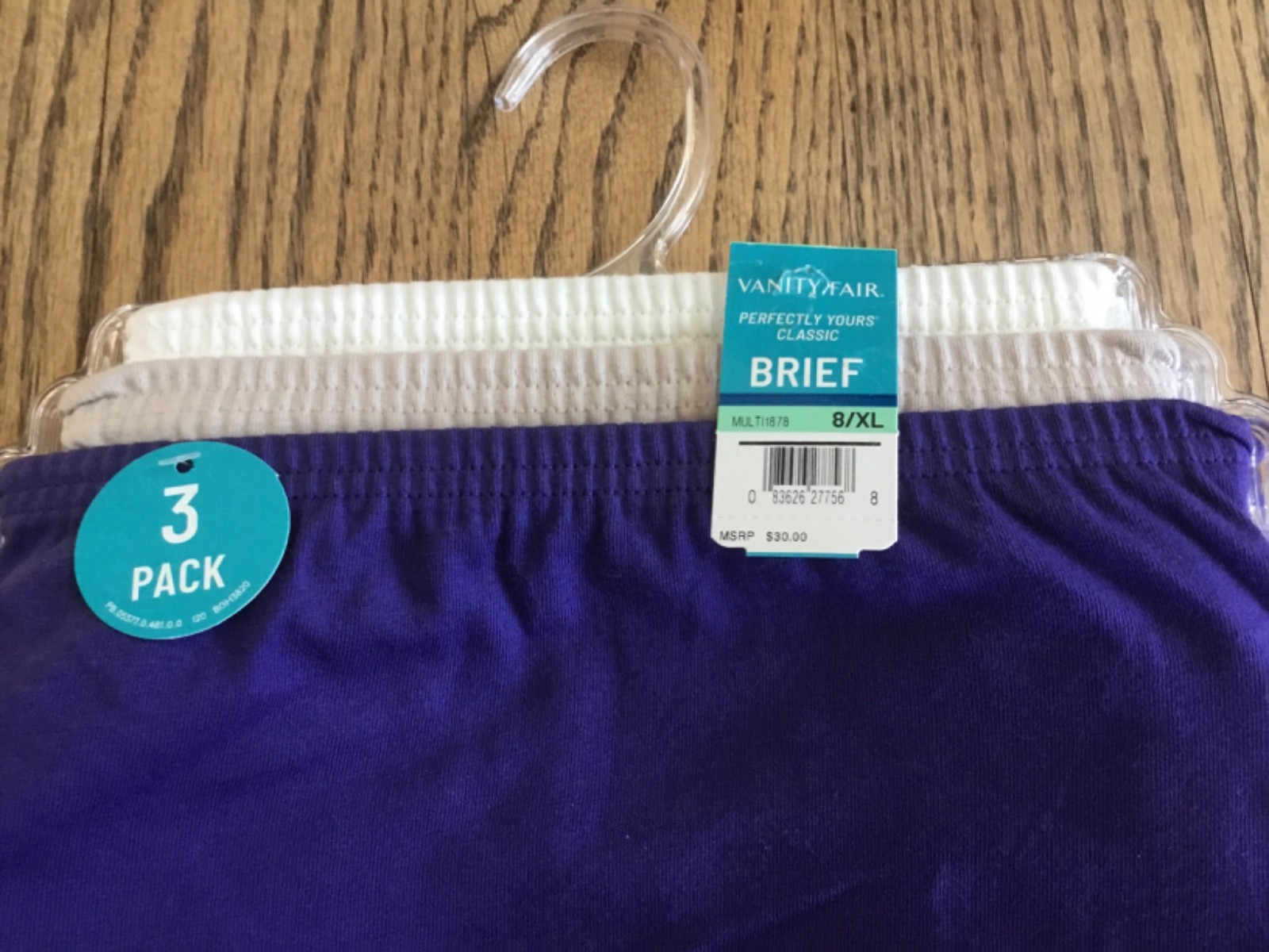 New Vanity Fair Perfectly Yours ( Set of 3) Classic 100% Cotton Brief SZ 8/XL