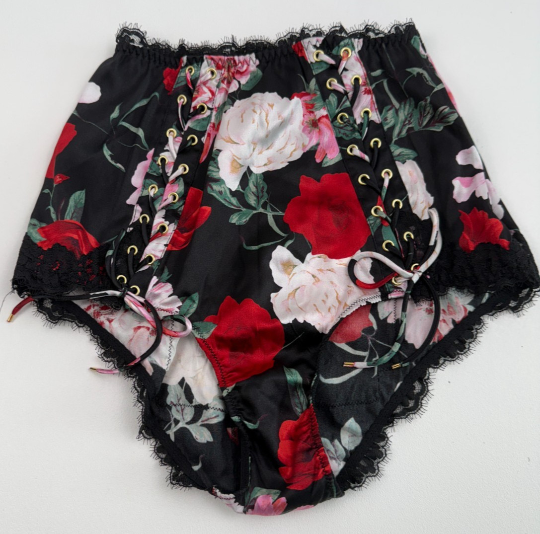 Victoria’s Secret Satin Floral Lace Trim High Waist Brief Sleep Short Sz XS NWT