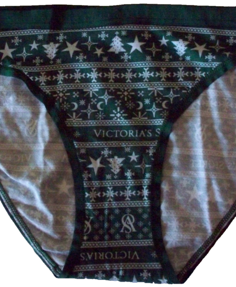 XL GREEN STAR TREE SNOWFLAKE LOGO Stretch COTTON Victoria’s Secret BIKINI Pantie