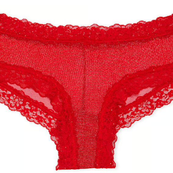 S Red SHIMMER Victoria’s Secret Stretch Cotton Lace-Waist & Leg Cheeky Pantie