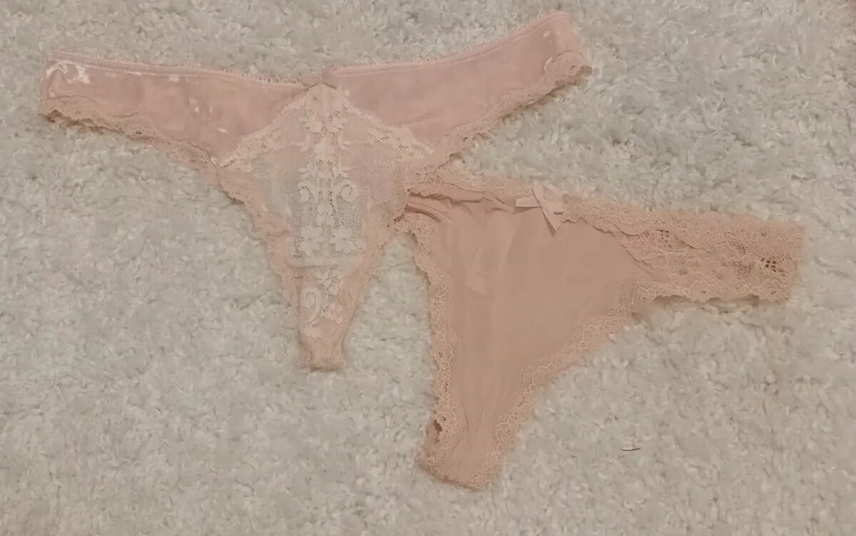 Lot Of 2 Victoria’s Secret Velvet/Sheer/Mesh/Lace Thong Panties Lrg DREAM ANGELS
