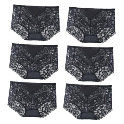 Sexy High Waisted Underwear for Women Plus Size Briefs 4X-Large Plus 6pcs-black