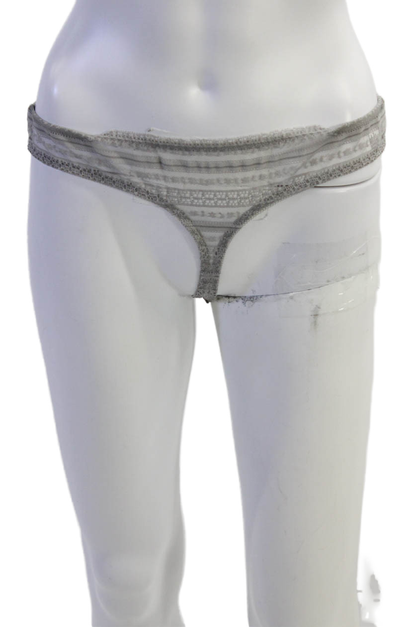 Princesse Tam Tam Womens Lace Trim Bow Detail Thong Underwear Gray Size T3