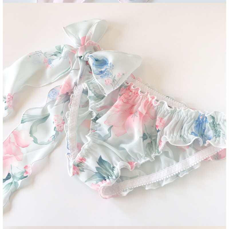 Girls Chiffon Floral Underwear Panties Knickers Briefs Lingerie Lace Up Ruffle