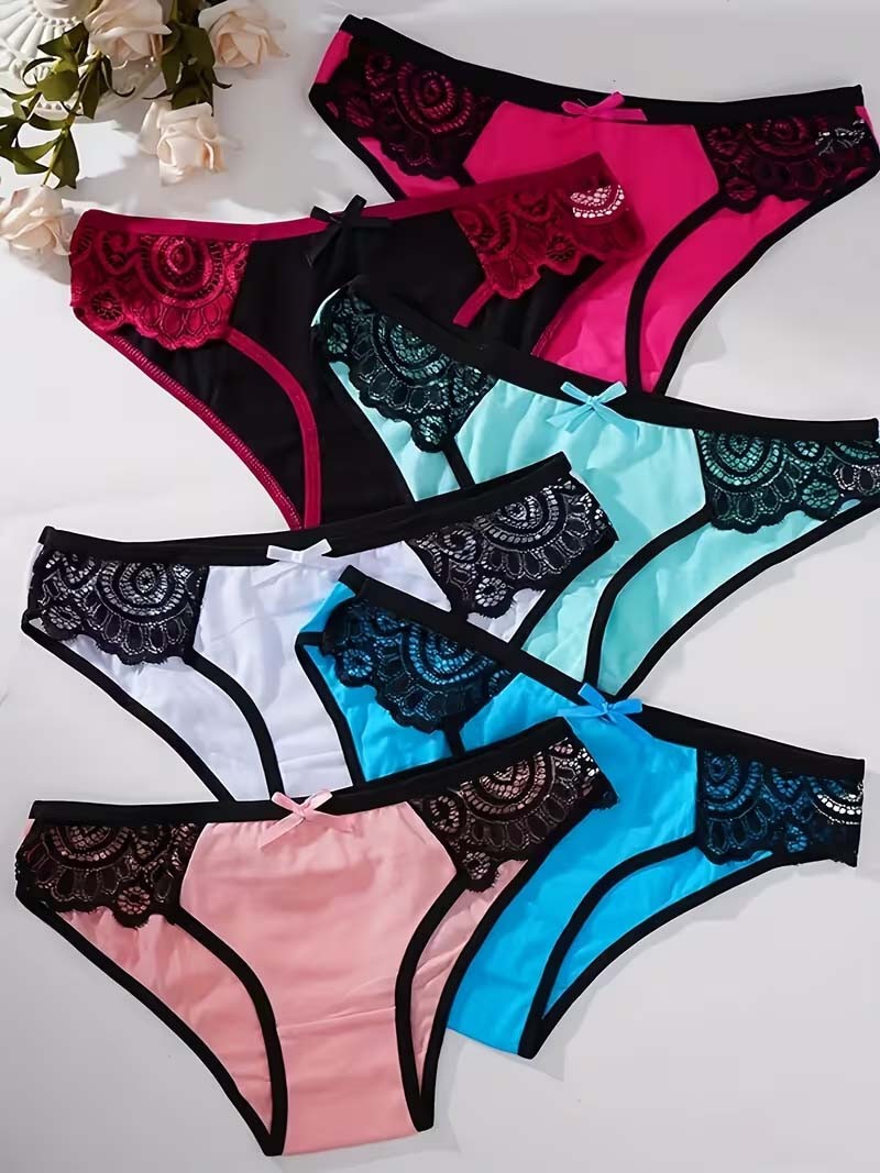 Stertchy Cotton Bikini Panties Low Rise Seamless Lace Trim Soft Underwear 6 Pack