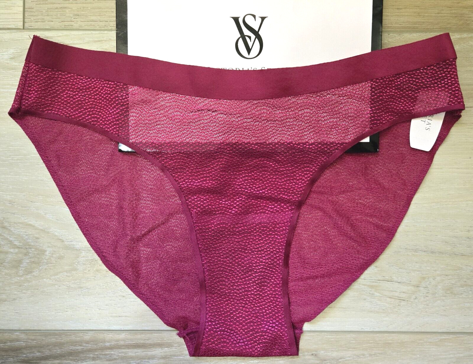 NWT Vintage Victoria’s Secret Body by BBV Burgundy Sheer Low Bikini Panties S