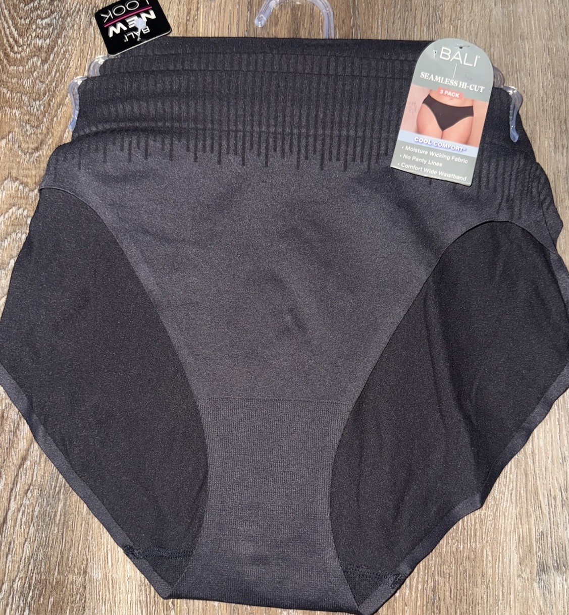 Bali ~ 3-Pair Womens Seamless HI-Cut Underwear Panties Nylon Blend Black ~ 2XL