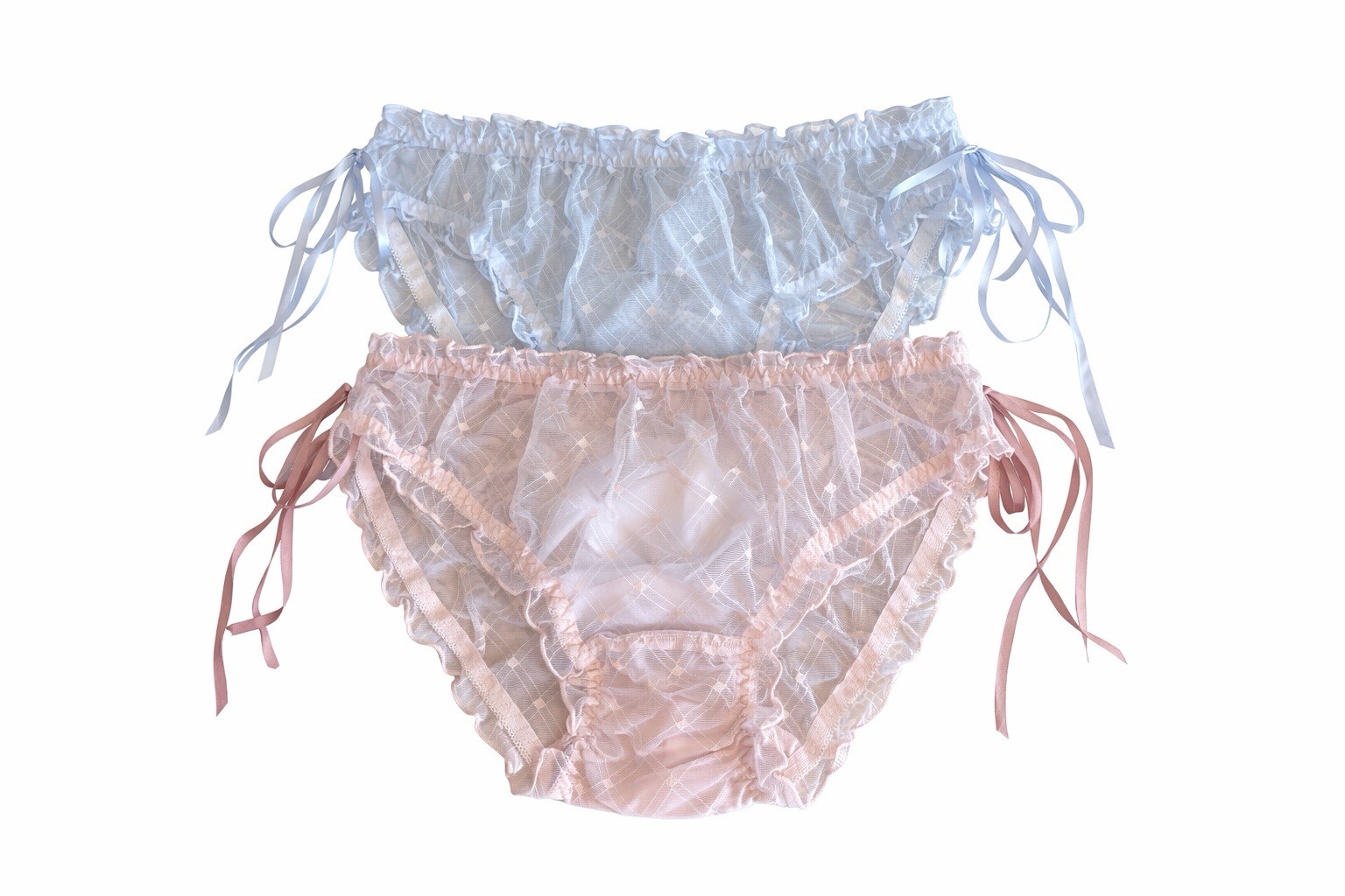 Sexy Women Sheer Lace Panties See Through Underwear Pink White 2 Pc Medium