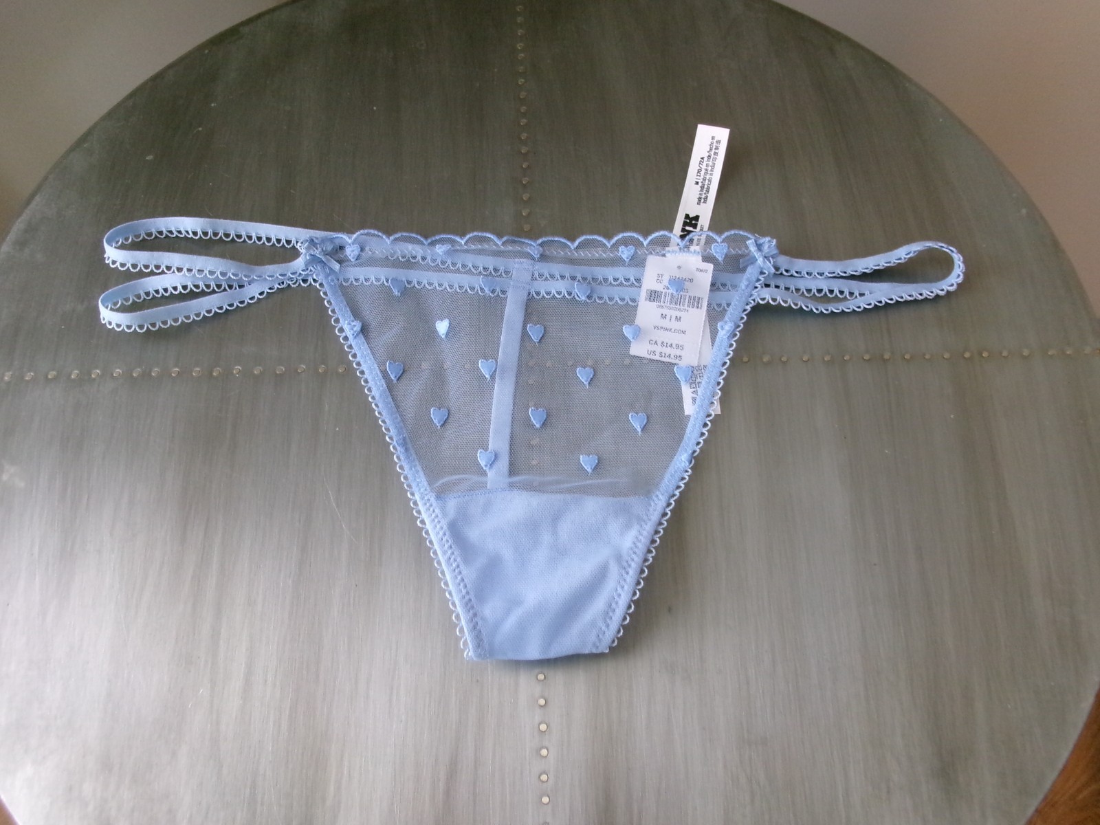 Victoria’s Secret V String PINK WINK Double Strap HEART Medium BLUE NWT