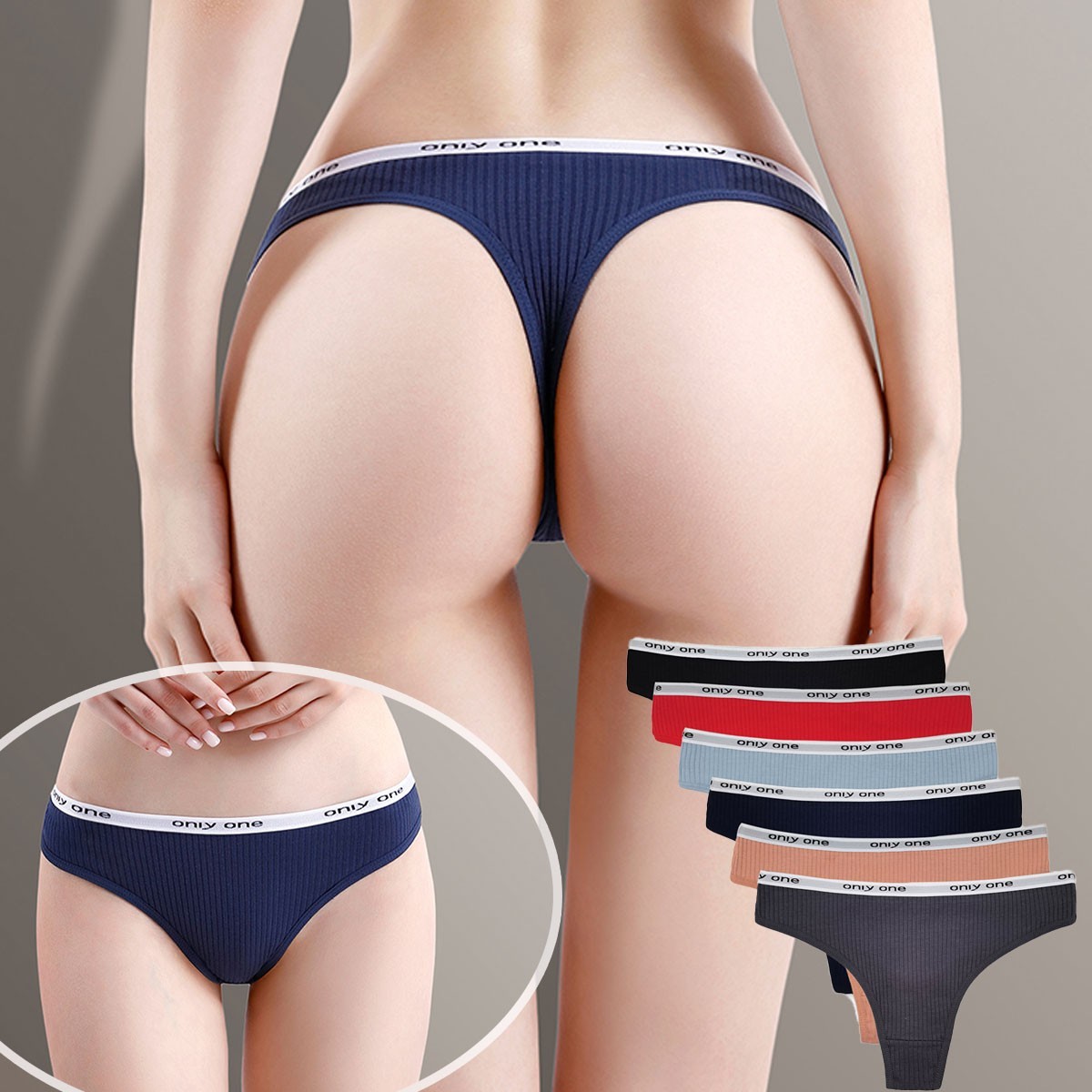 6 Pack M L XL Women Ribbed Cotton Thong G-String Panties Stretch Underwear