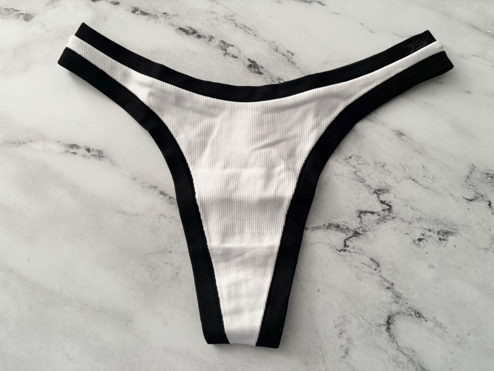 PINK Victoria’s Secret Thong Panty Nwt White Black Ribbed High Leg S M XL 2XL