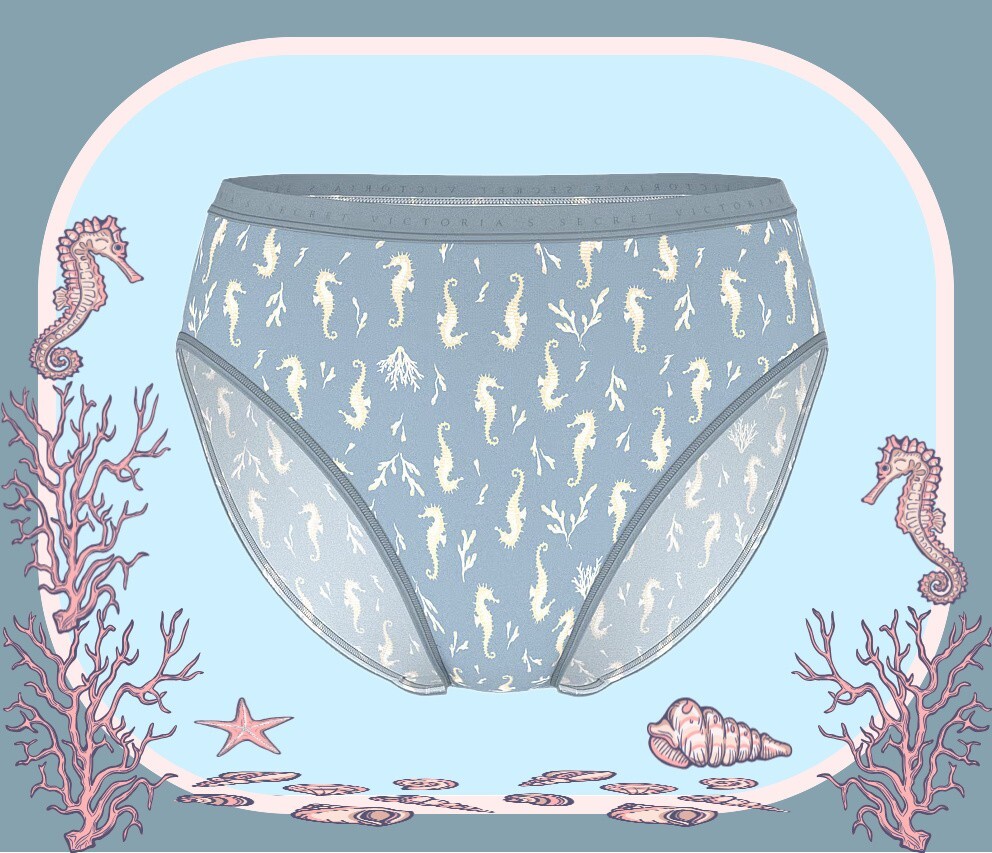 M L XL XXL Teal Seahorse Cotton Victorias Secret High-Leg Waist Brief Pantie