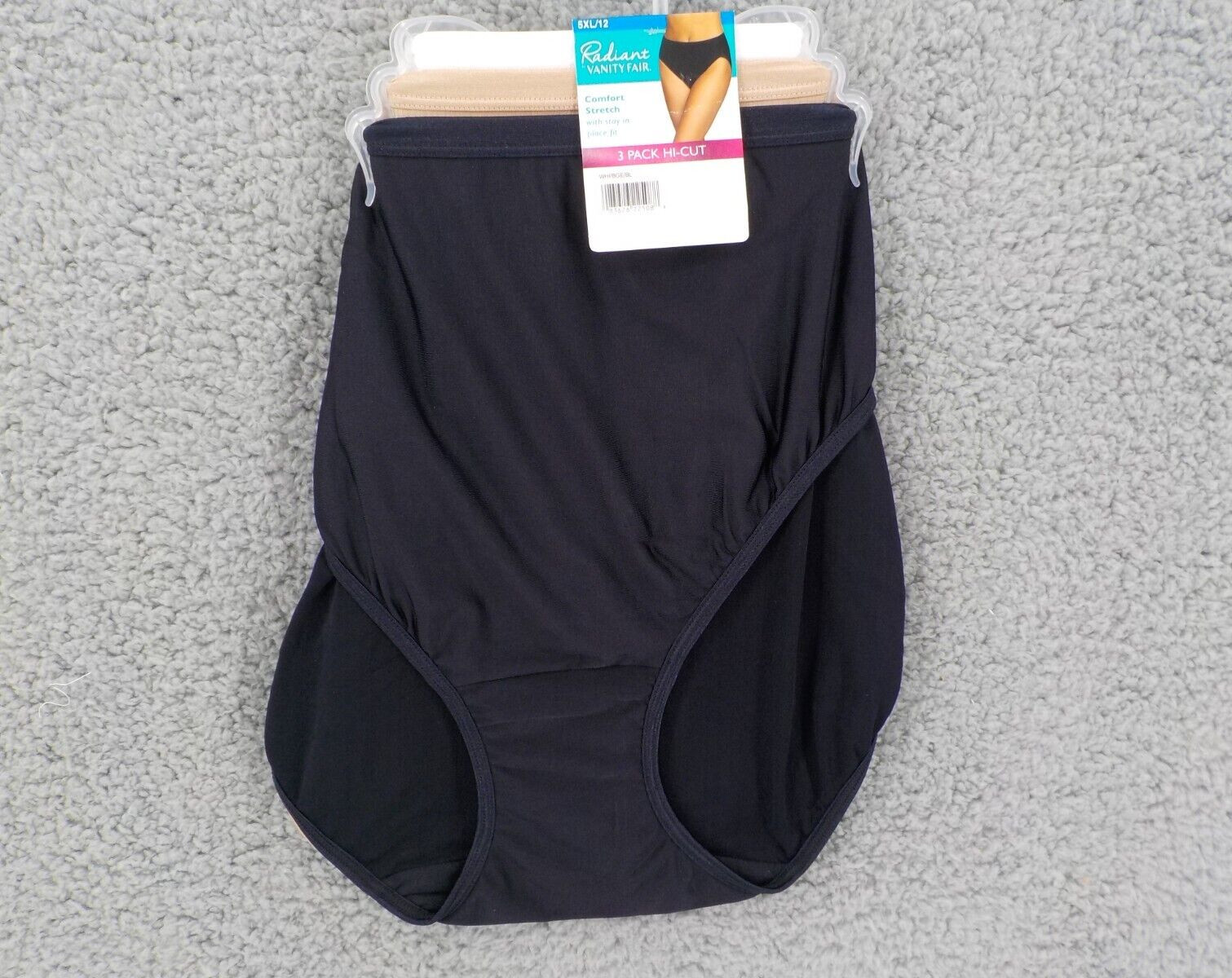 3 PACK RADIANT VANITY FAIR PANTIES SZ 5XL 12 HI-CUT STRETCH BLACK NUDE WHITE NWT