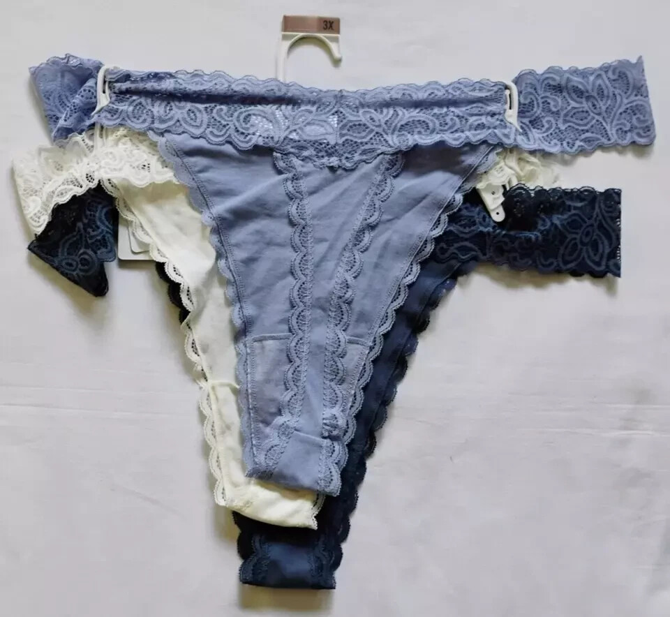 Tranquil & True 3-Pack Cotton/Lace Thongs Size 3X Multicolor (LOT OF 2 PACKS)