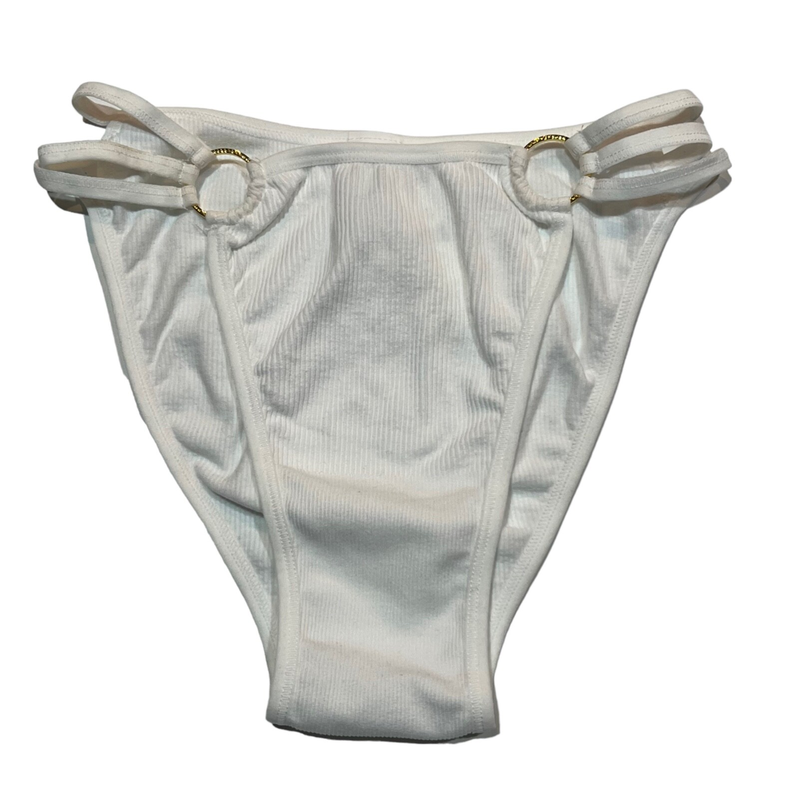 NWT AERIE High Cut Bikini Pantie Sz XS-M-L-XL White Ribbed Gold Ring
