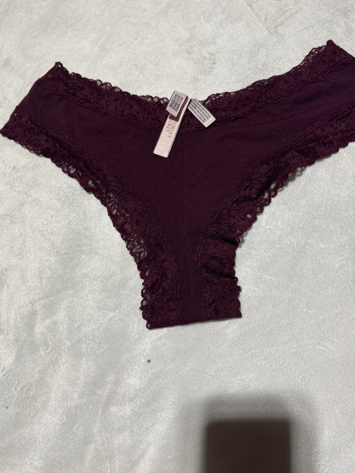Victoria’s Secret Lace Trim Hiphugger Panty Dark Plum Purple NWT XL