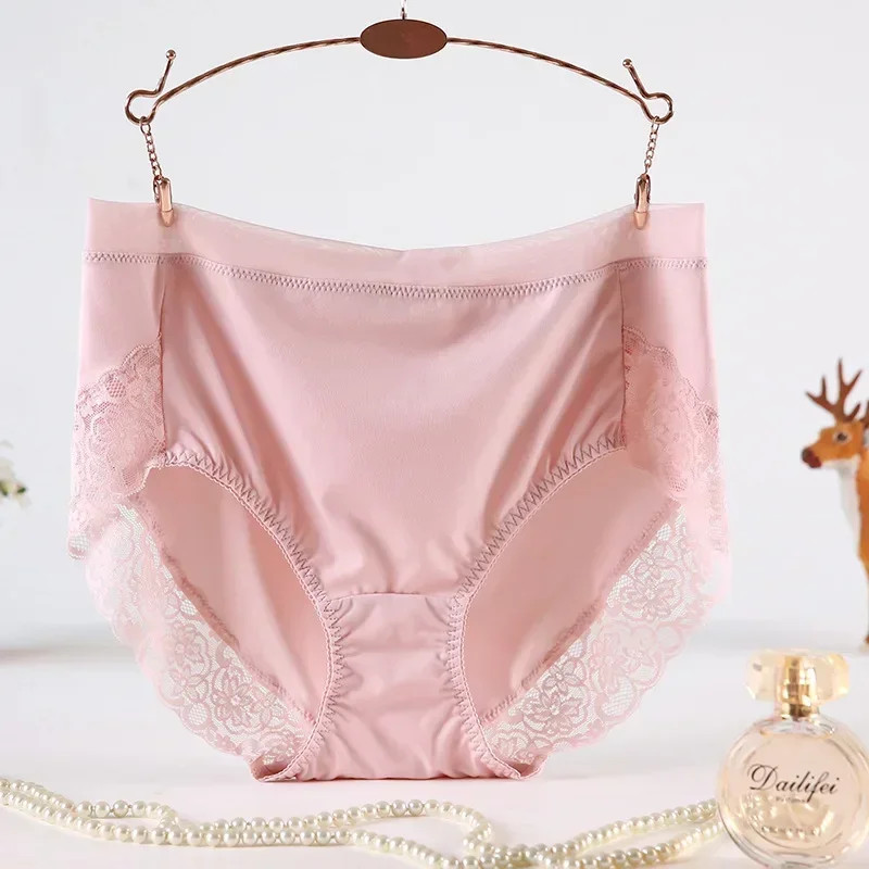 High Waist Panties Briefs Lace Solid Color Plus Size Support Comfortable Fit