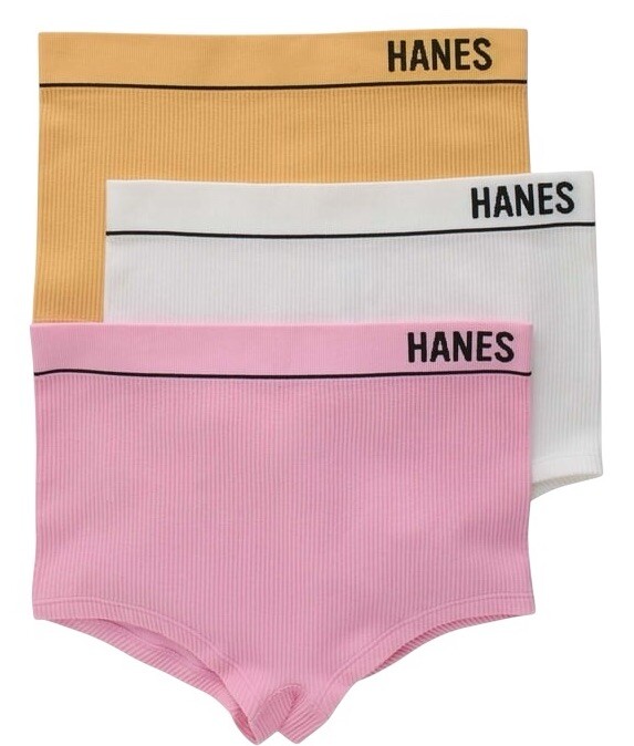 HANES Originals Women’s 3-Pair Boyshort Underwear Panties Ribbed Nylon Size M